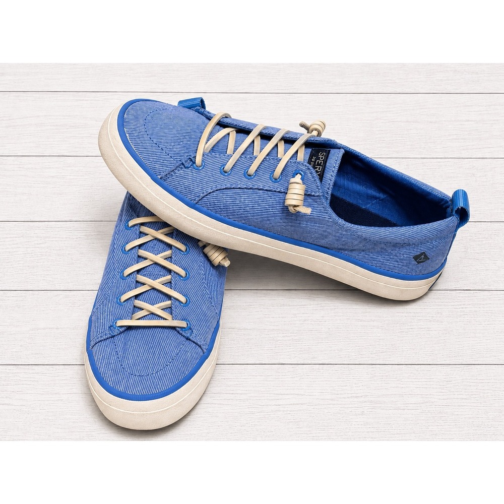Sperry Crest Vibe Womens Blue Chambray Linen Sneakers STS84913 Size 8.5
